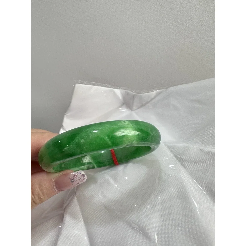 Natural Green Jade Bangle Bracelet 57 mm Inner Diameter | Wide Band Stone L08